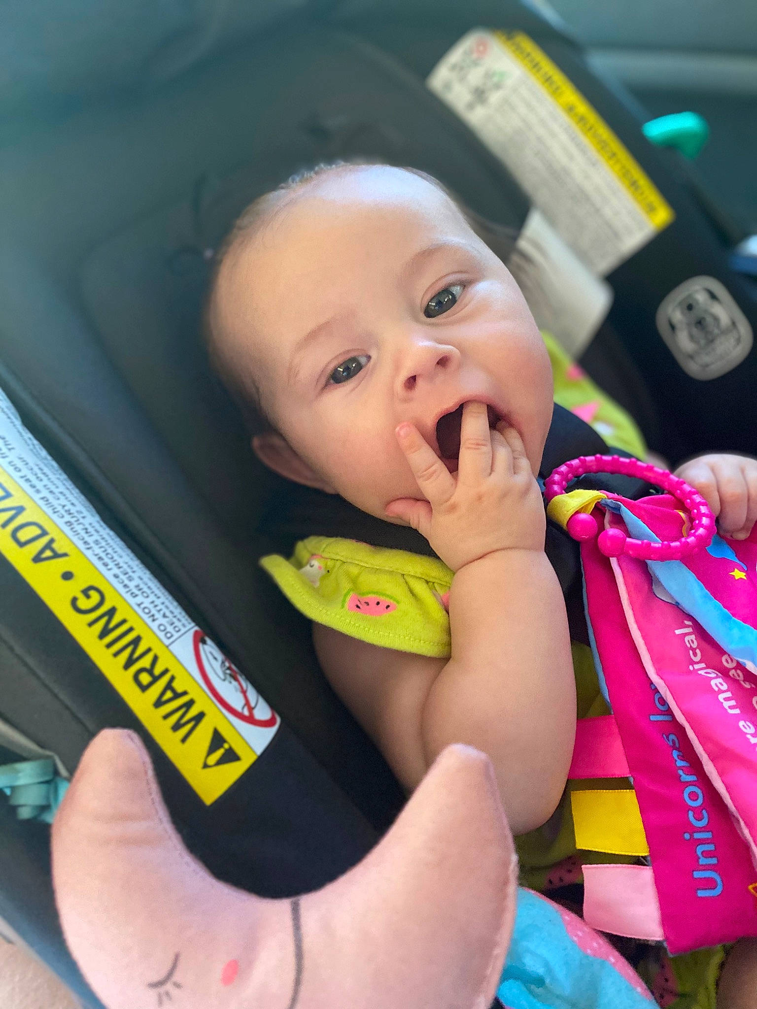 Kensley is registered to the contest to win money with this photo: baby, baby_carriage, cheek, chin, eye, eyebrow, facial_expression, finger, fun, hairstyle, happy, iris, lip, mouth, nose, person, product, seat_belt, skin, smile