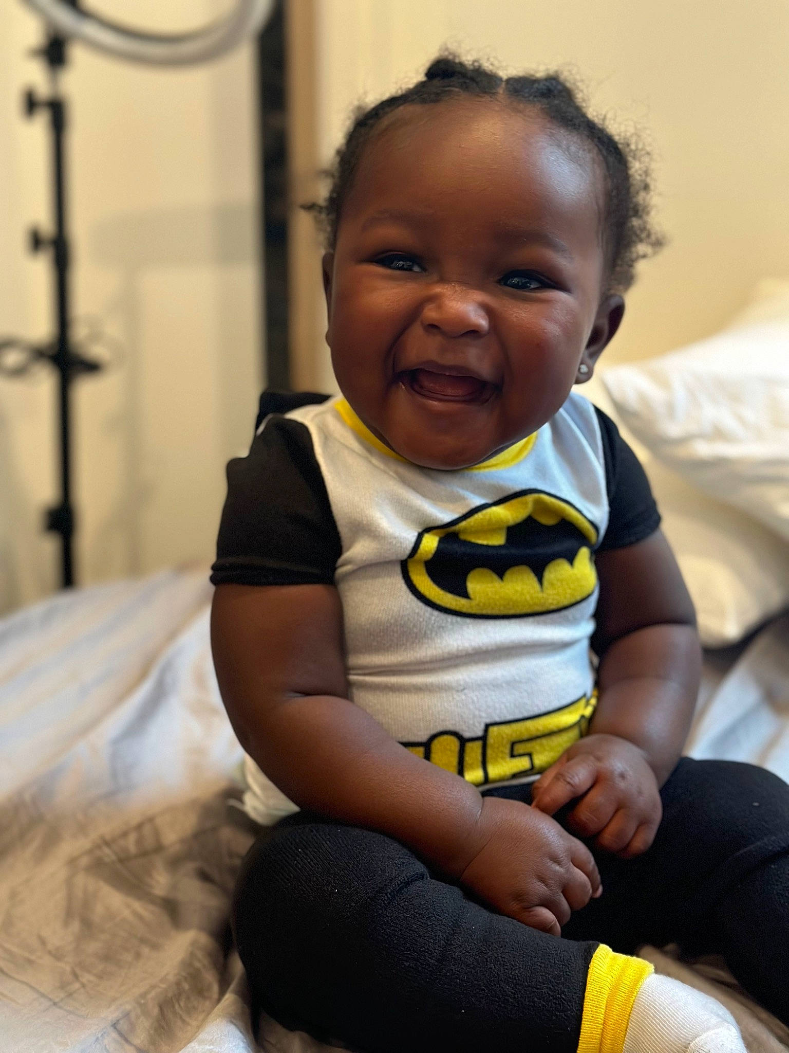 Dakari joined the competition — help win amazing prizes! baby, baby_toddler_clothing, cheek, chin, comfort, eye, flash_photography, fun, hair, happy, head, human_leg, iris, knee, neck, person, skin, sleeve, smile, t_shirt