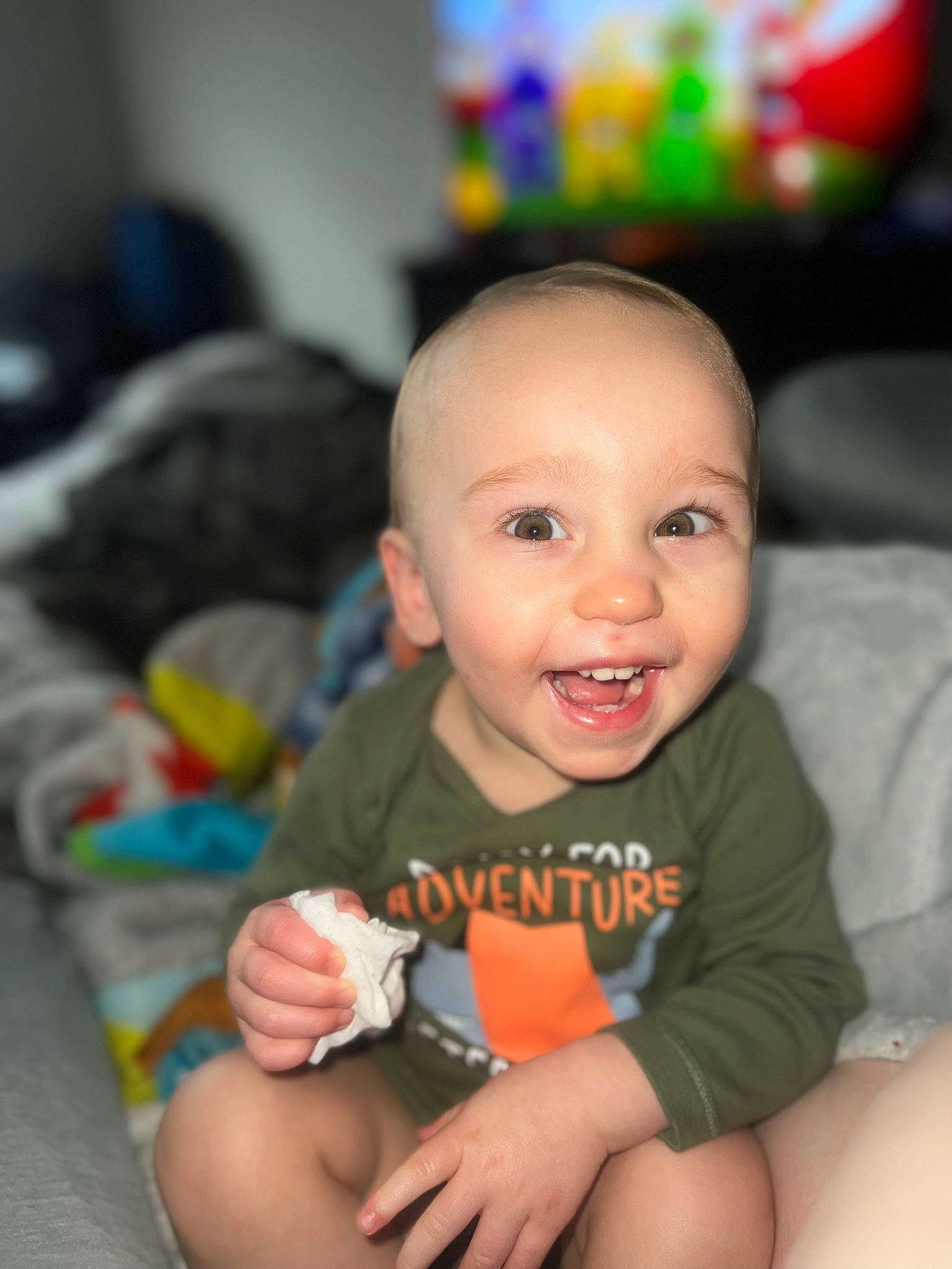 Liam joined the competition — help win amazing prizes! arm, baby, baby_toddler_clothing, cheek, child, comfort, eye, facial_expression, finger, flash_photography, fun, happy, human_body, iris, mouth, nose, person, skin, smile, thigh