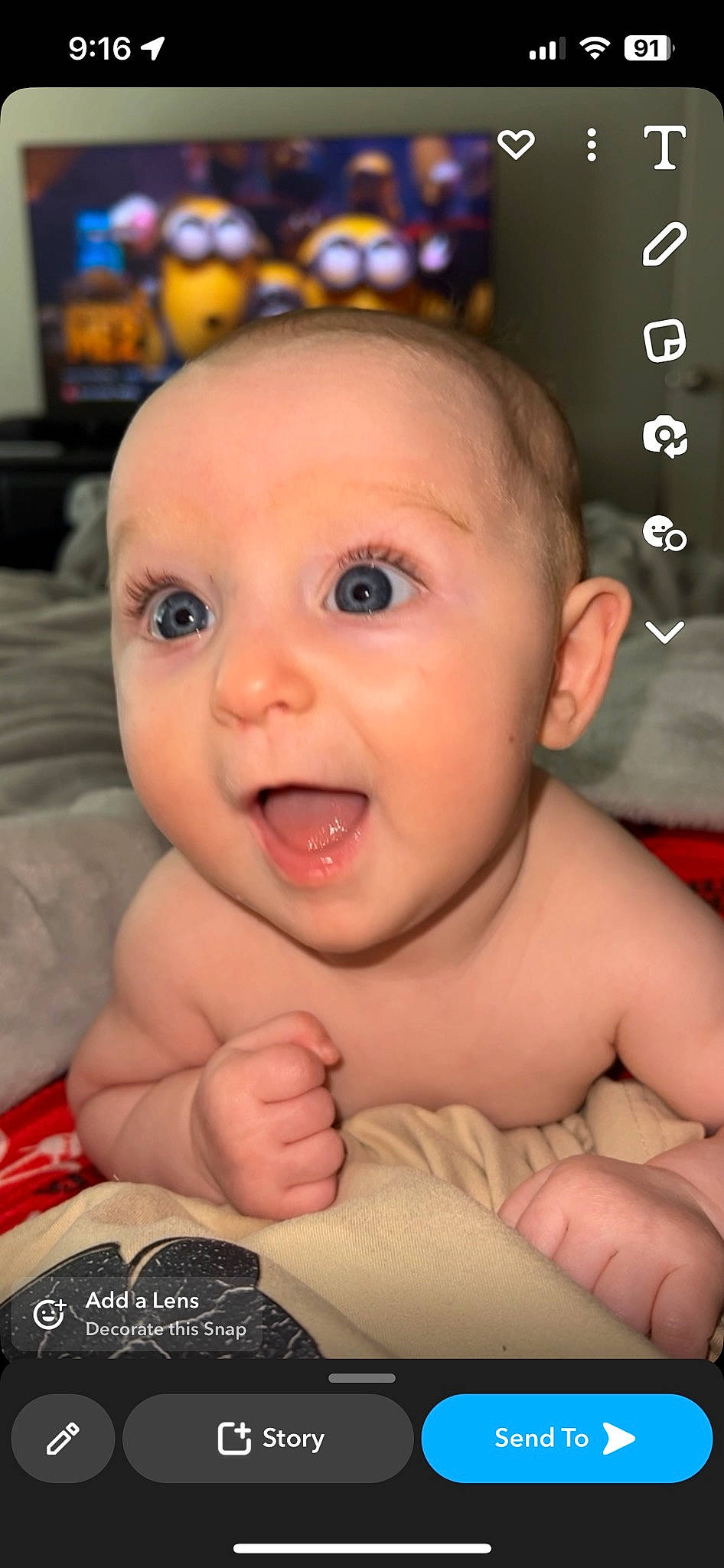 Lilian is registered to the contest to win money with this photo: baby, cheek, chin, eye, eyebrow, eyelash, facial_expression, finger, forehead, gesture, hairstyle, happy, head, iris, lip, mouth, nose, person, product, skin