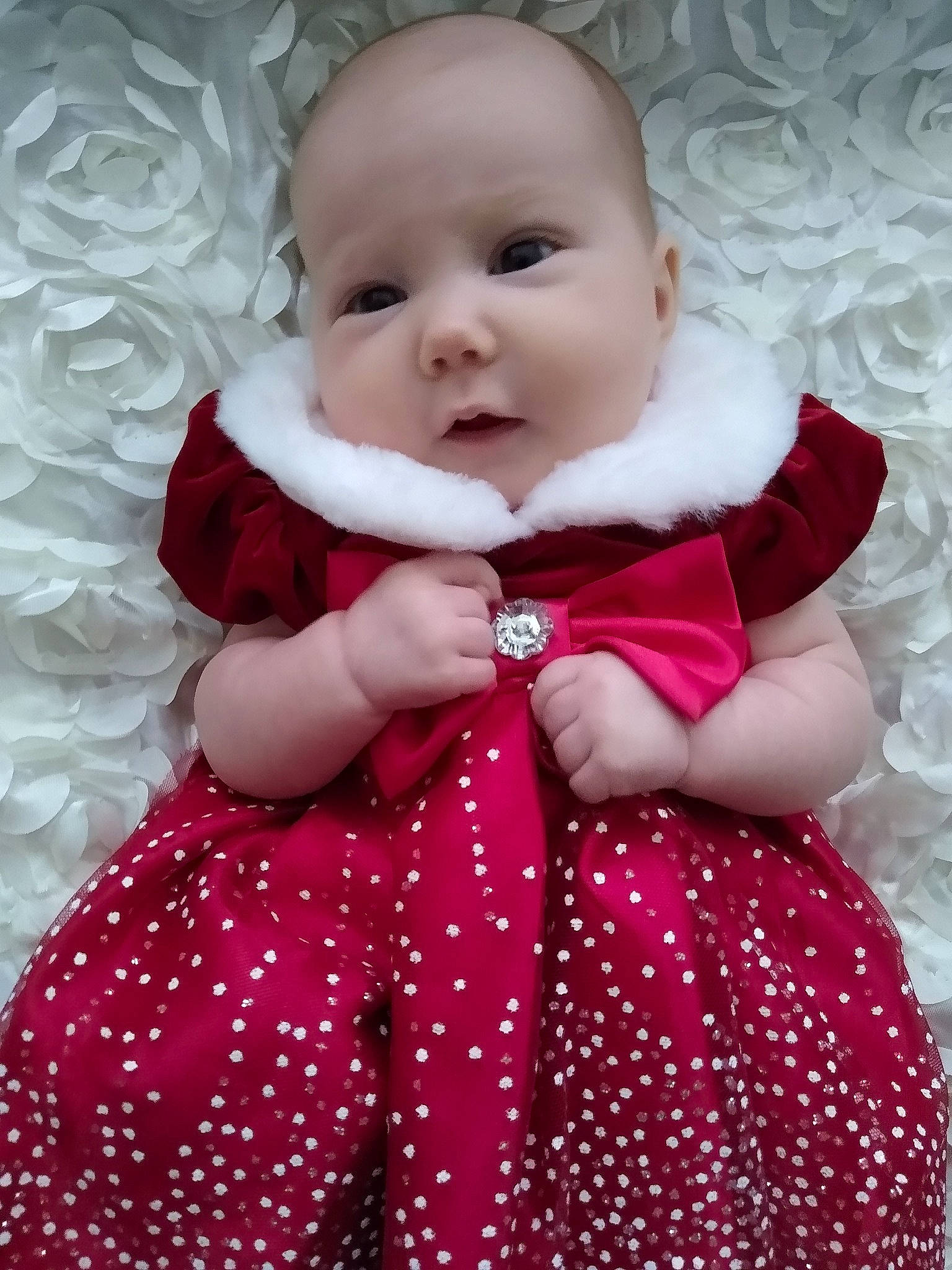 Josephine joined the competition — help win amazing prizes! baby, baby_products, baby_toddler_clothing, cheek, child, child_model, design, pattern, person, pink, polka_dot, product, red, skin, smile, toddler